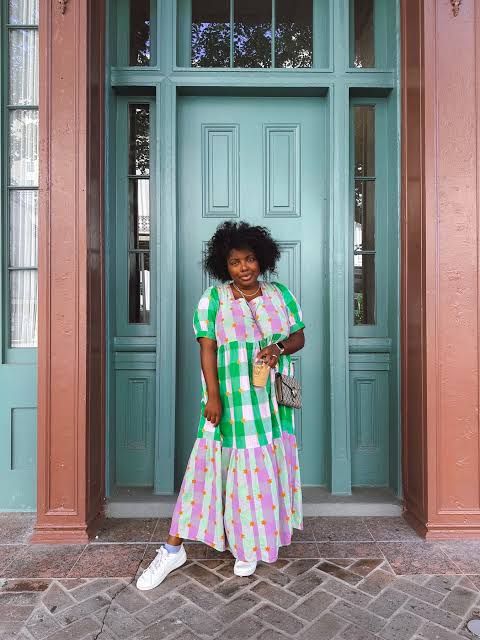 Plaid Tiered Maxi Dress with White Sneakers Plaid Tiered Maxi Dress with White Sneakers — New Orleans Outfits
