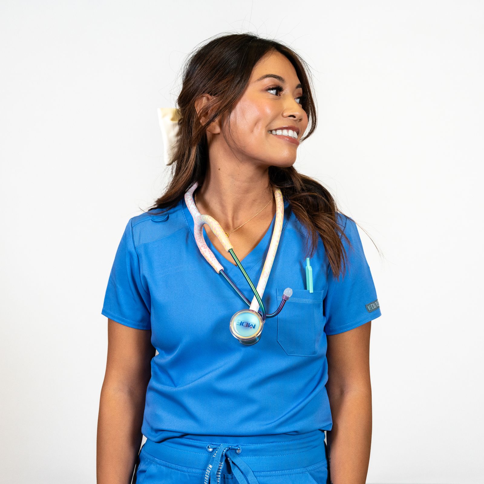 Professional Blue Scrub Top with Stethoscope Accent Professional Blue Scrub Top with Stethoscope Accent — Nurse Outfits