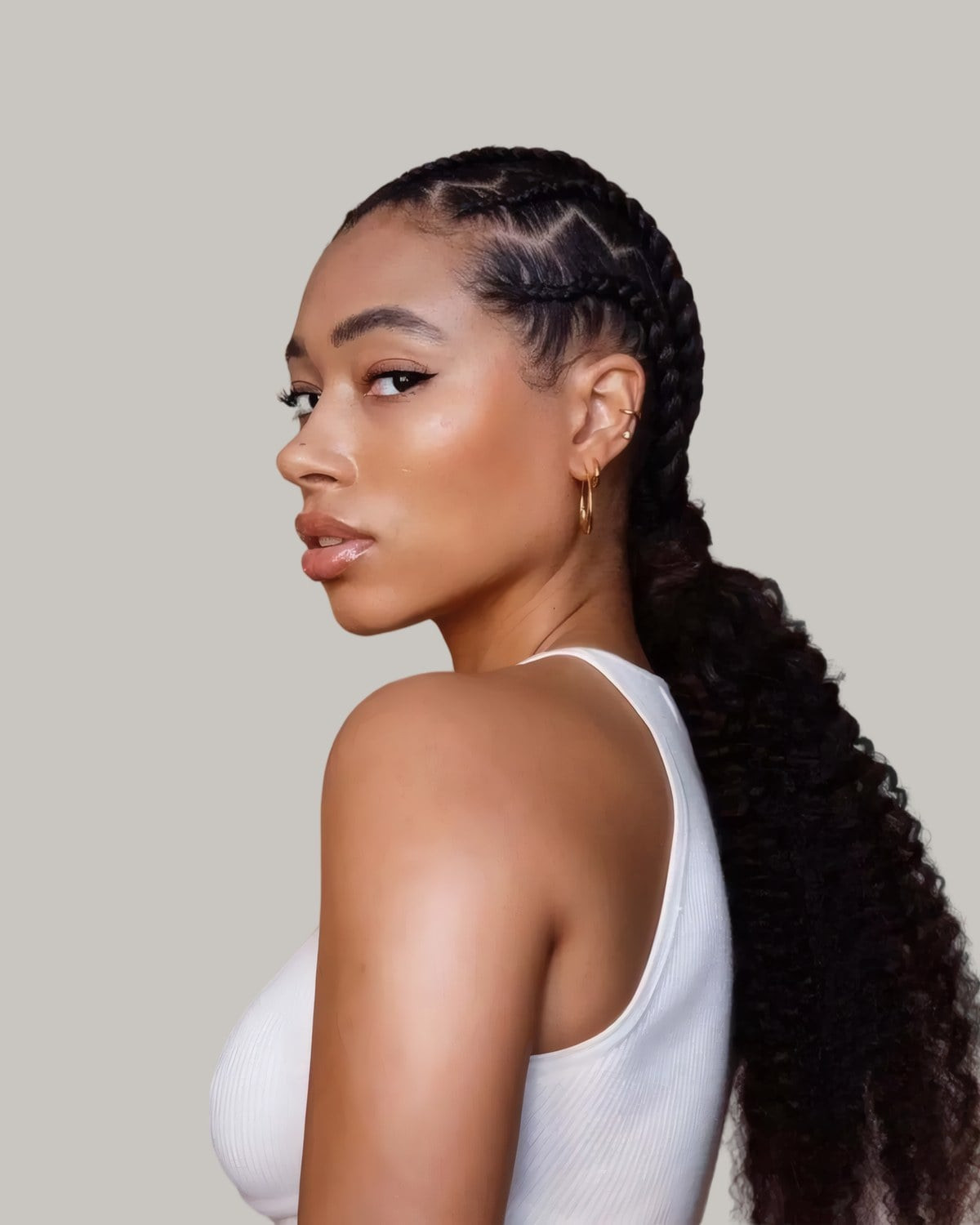 Braids Ponytail With Brown Highlights — Knotless Braids Ponytail