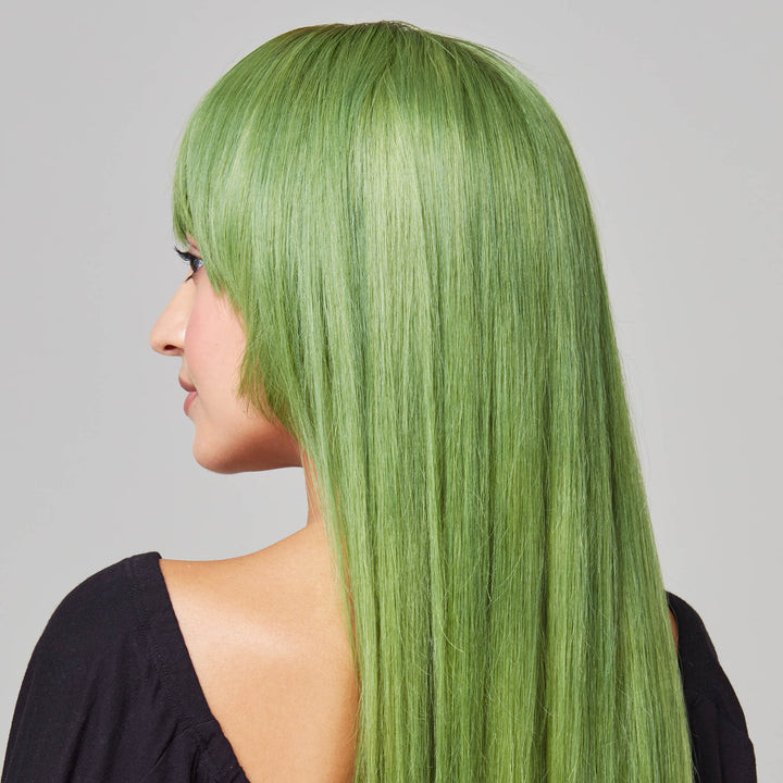 Shoulder Length Straight With Blunt Bangs — Pastel Green Hair