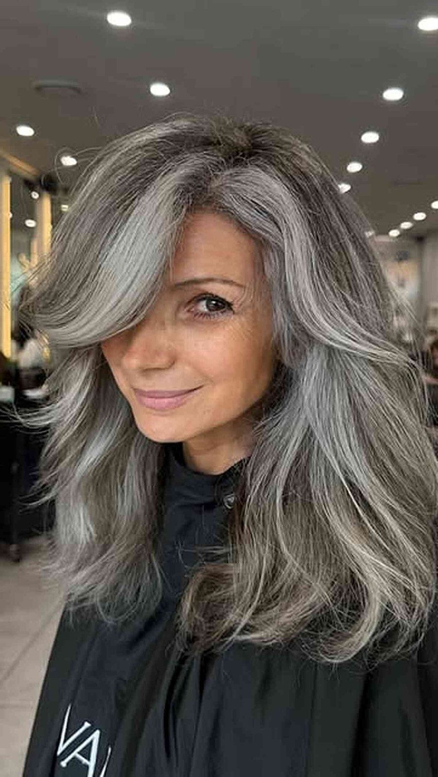 Shoulder Gray With Volume and Curtain Bangs — Long Gray Hair
