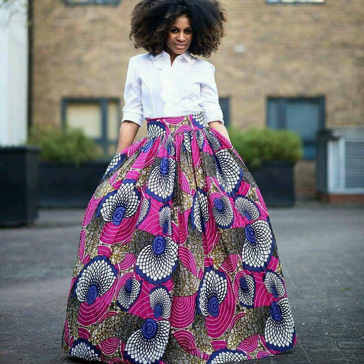 Voluminous Ankara Maxi Skirt with a Crisp Button-Down Voluminous Ankara Maxi Skirt with a Crisp Button-Down — Ankara Outfits