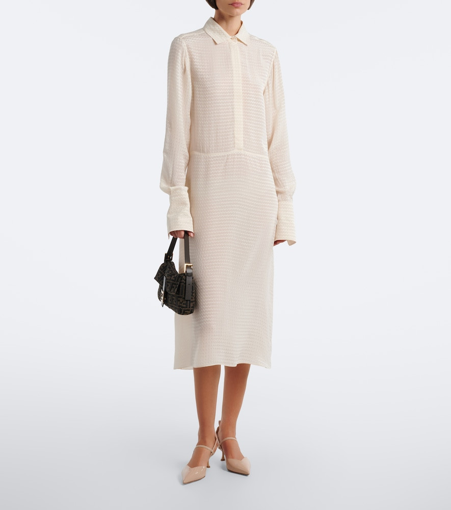 Formal Grace: Monogrammed Baguette with Cream Midi Dress Formal Grace: Monogrammed Baguette with Cream Midi Dress — Baguette Bag Outfits