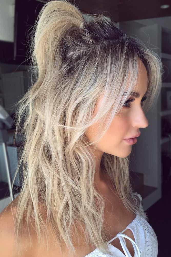 High Ponytail With Curtain Bangs — Hairstyles for Big Forehead