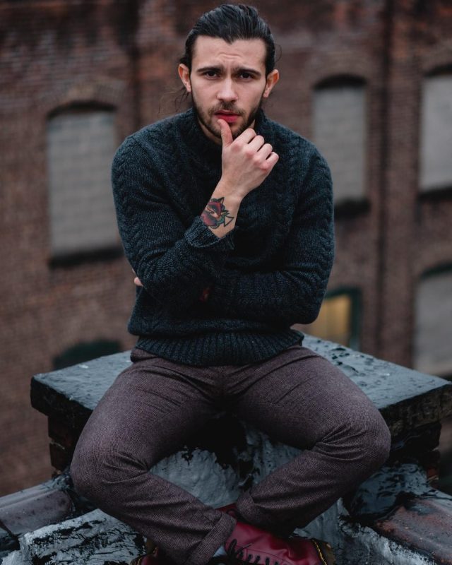 Dark Grey Cable Knit Sweater for a Date Night Dark Grey Cable Knit Sweater for a Date Night — Mens Date Night Outfits