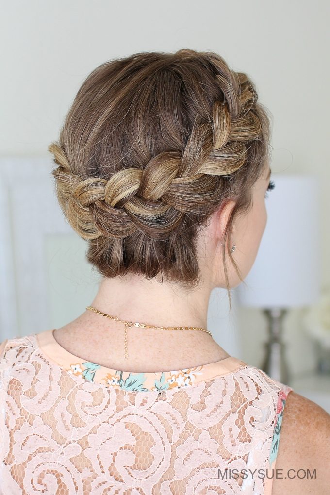 Chin Length Dutch Braid Bob With Highlights — Crown Braid