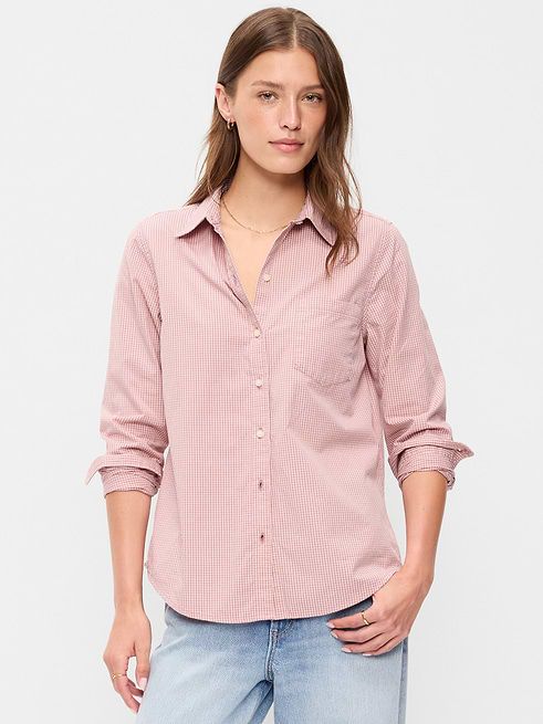 Classic Red Gingham Button-Down with Jeans — Button Up Shirts