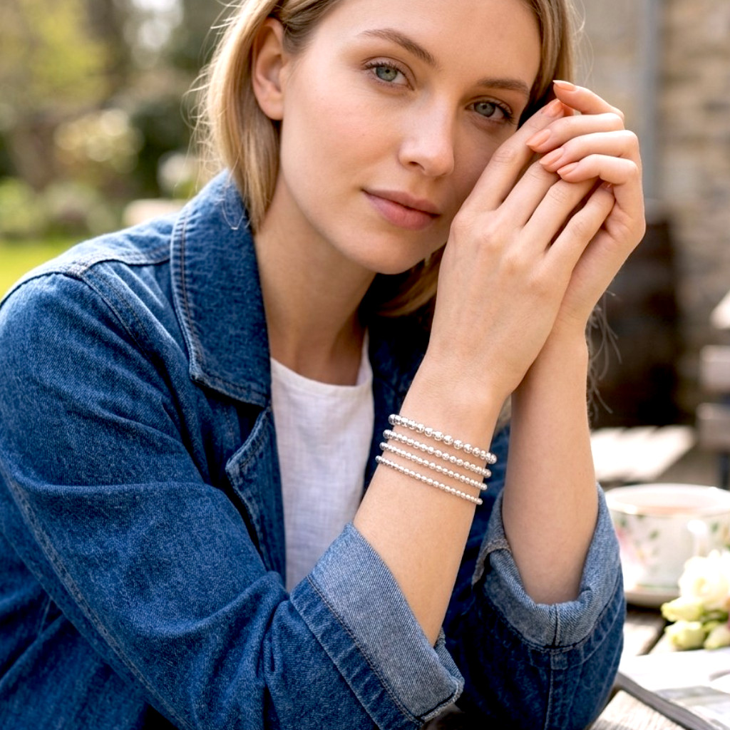 Not Visible Casual Silver Beaded Bracelet Stack Not Visible Casual Silver Beaded Bracelet Stack — Silver Jewelry Stack
