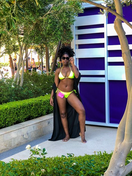 Neon Bikini with Sheer Duster for Vegas Pool Party — Vegas Club Outfits