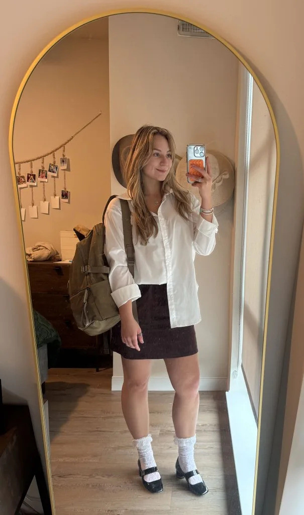 Oversized Shirt with Mini Skirt and Mary Janes Oversized Shirt with Mini Skirt and Mary Janes — Grandmacore Outfits
