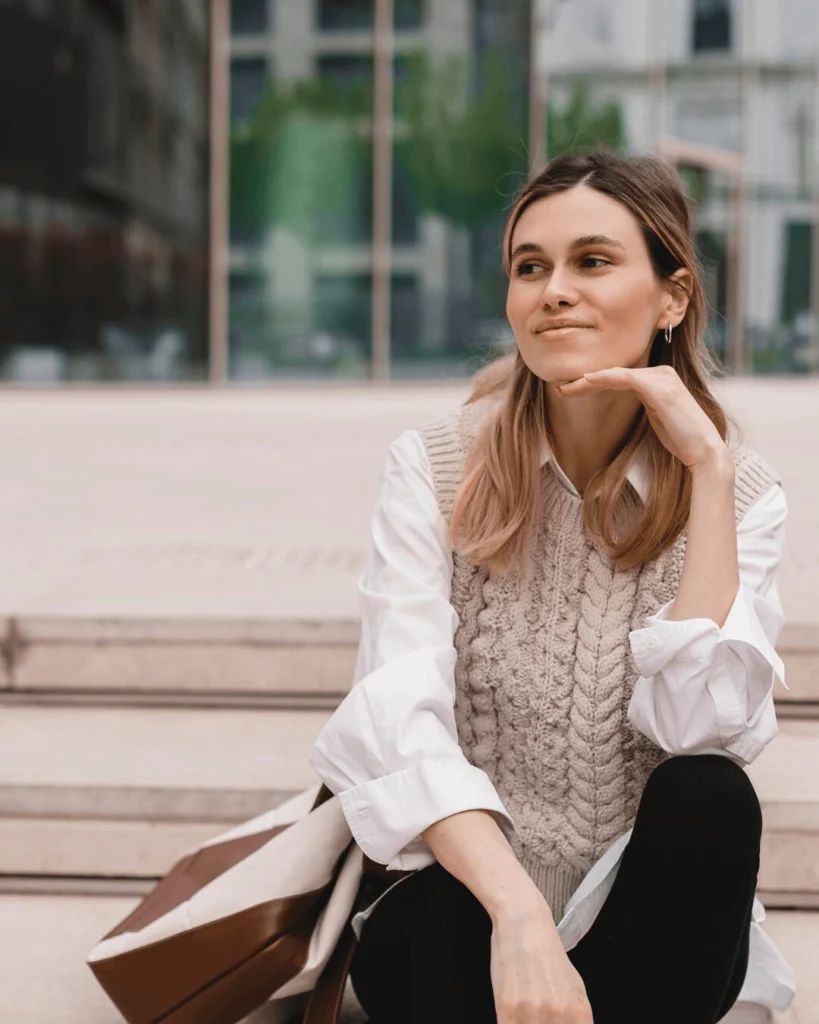 Textural Interest: Cable-Knit Vest with Classic Trousers Textural Interest: Cable-Knit Vest with Classic Trousers — Internship Outfits