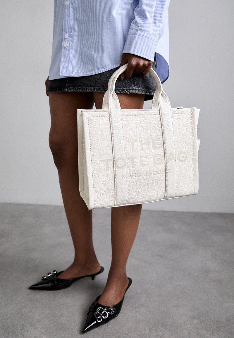 Crisp Pinstripes and Denim Mini with a White Tote Crisp Pinstripes and Denim Mini with a White Tote — Marc Jacobs Tote Outfits