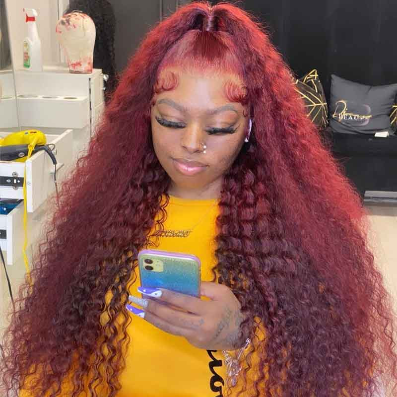 Burgundy Collarbone Bob Deep Waves — Colored Wig Styles