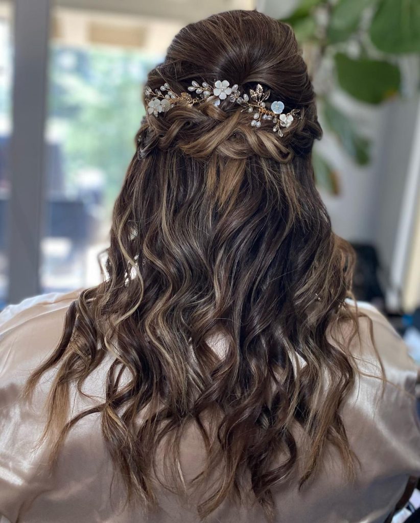 Dark Brown Waves With Braided Updo Dark Brown Waves With Braided Updo — Boho Hairstyles