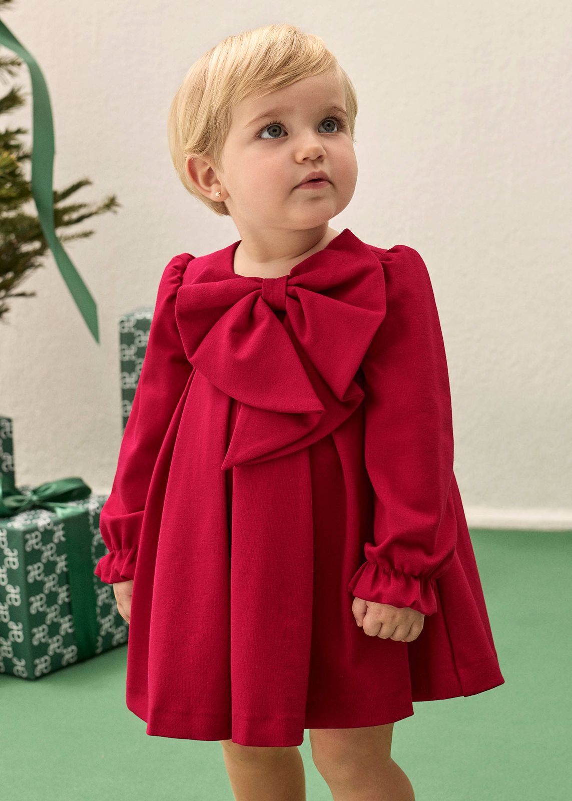 Red Textured Knit Dress with Oversized Bow Red Textured Knit Dress with Oversized Bow — Little Girl Dresses