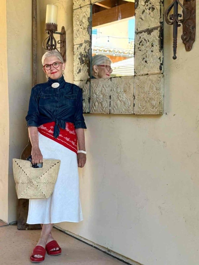 Denim Shirt and Skirt: Casual Summer Ensemble — Outfits for Big Arms