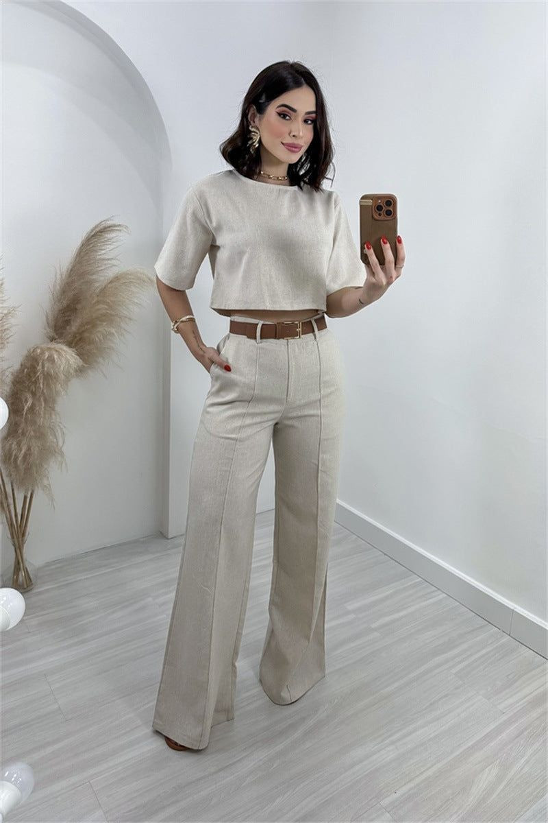 Beige Linen-Like Set for Casual Outings Beige Linen-Like Set for Casual Outings — Vienna Outfits