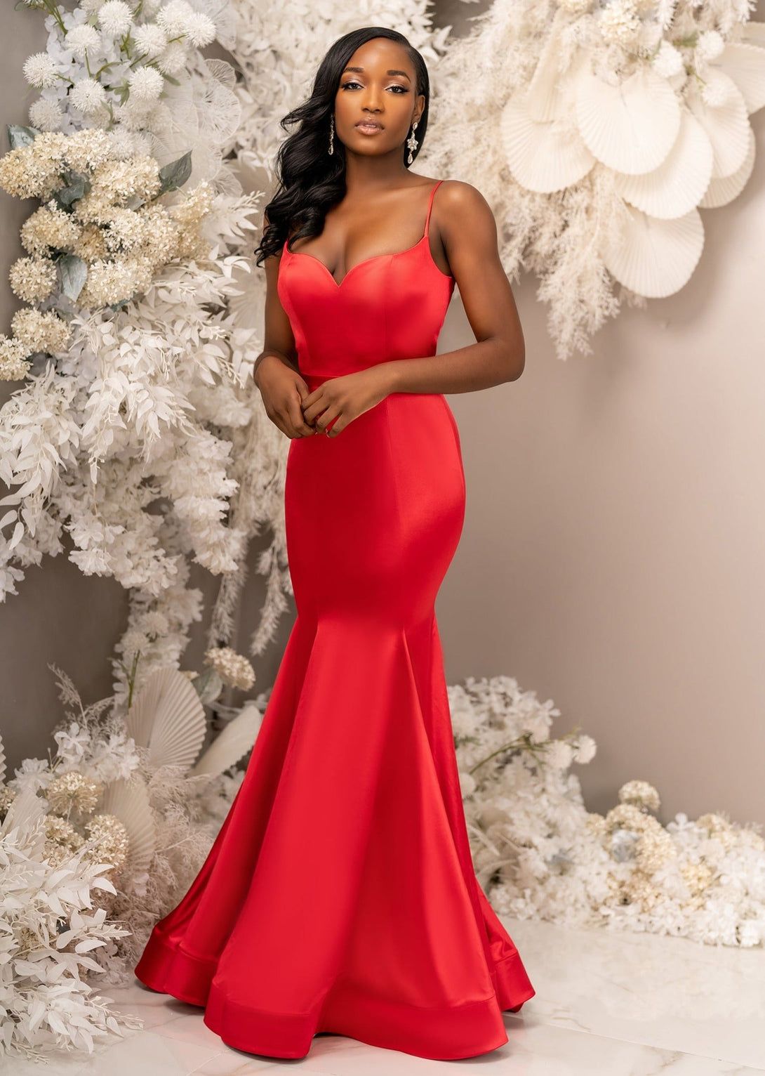 Vibrant Red Stretch Satin Mermaid Dress with Sweetheart Neckline Vibrant Red Stretch Satin Mermaid Dress with Sweetheart Neckline — Mermaid Dresses