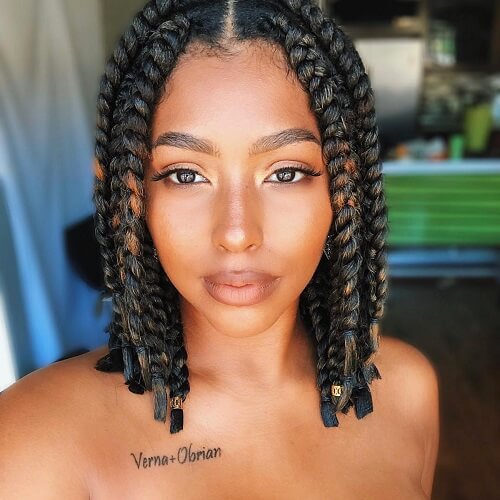 Short Chin-Length Jumbo Braids With Highlights
