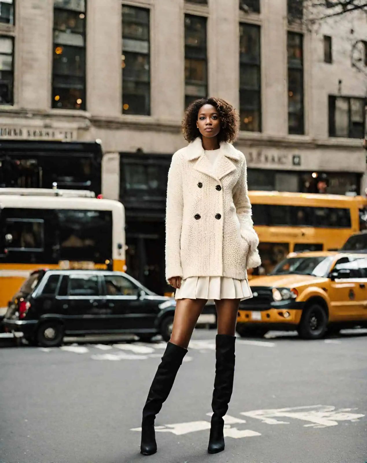 Chic Outerwear: Textured Coat Over A-Line Skirt Chic Outerwear: Textured Coat Over A-Line Skirt — Outfits for Small Bust