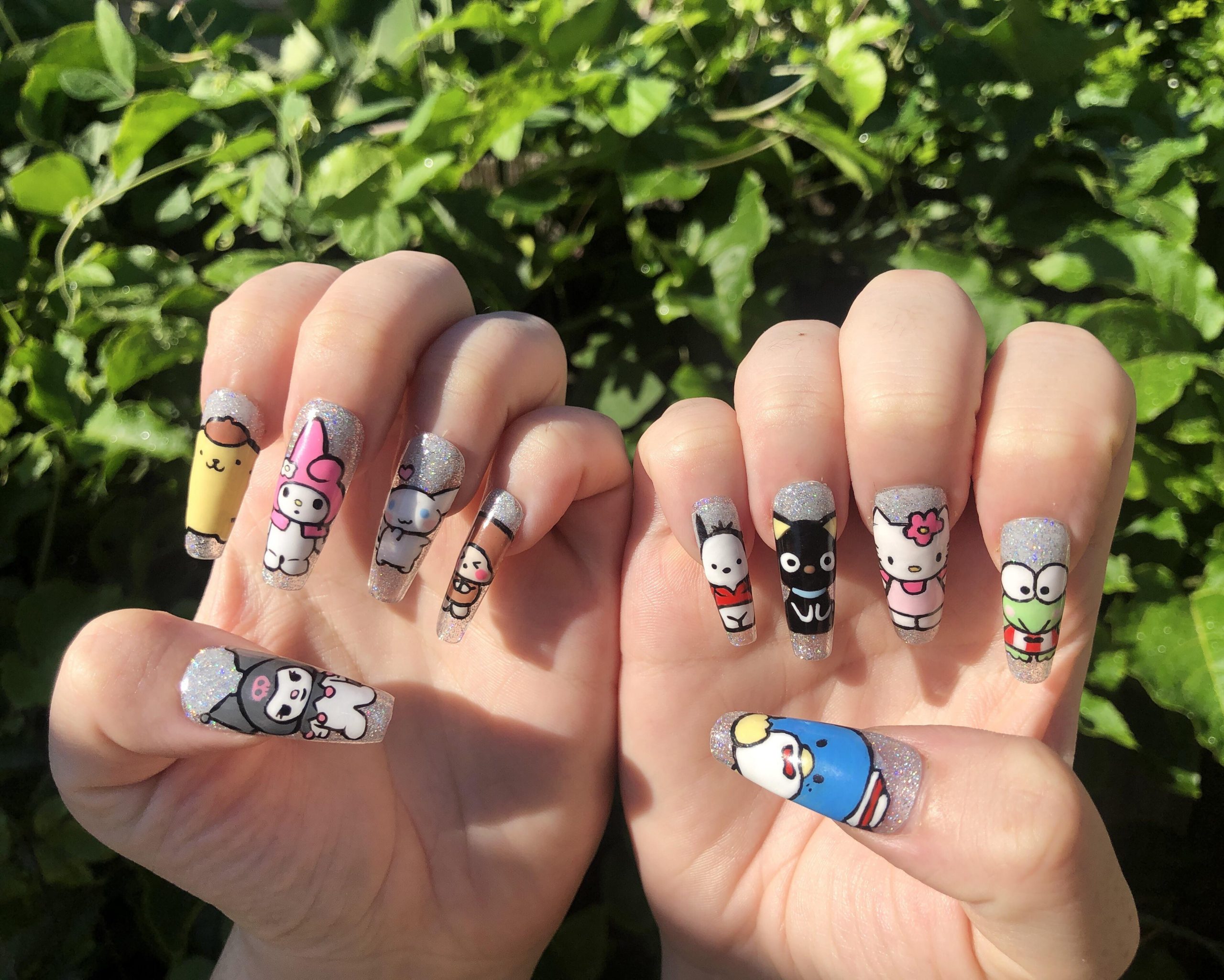 Glossy With Glitter Visual Idea — Sanrio Nails