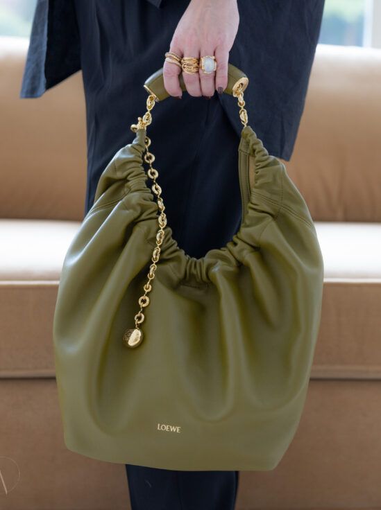Elegant Evening Accessory: Olive Green Loewe Squeeze Bag — Loewe Bag Outfits