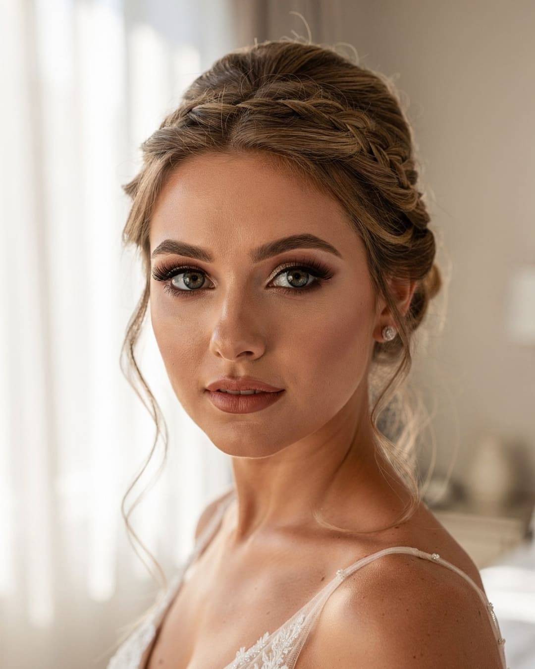 Braided Crown Updo with Golden Balayage — Updos for Medium Hair