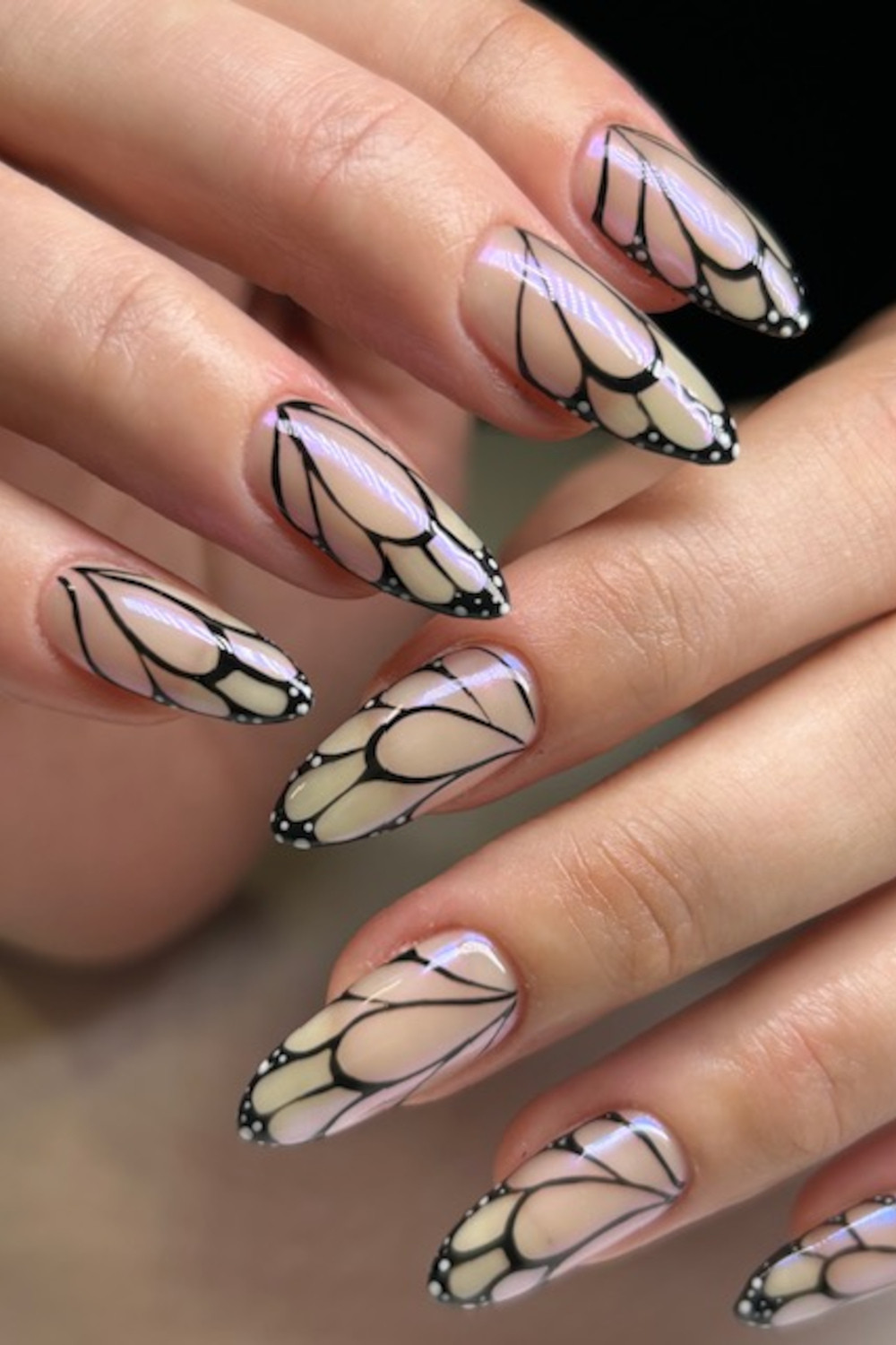 Sheer Nude Black Outline Butterfly Wing Sheer Nude Black Outline Butterfly Wing — Butterfly Nails