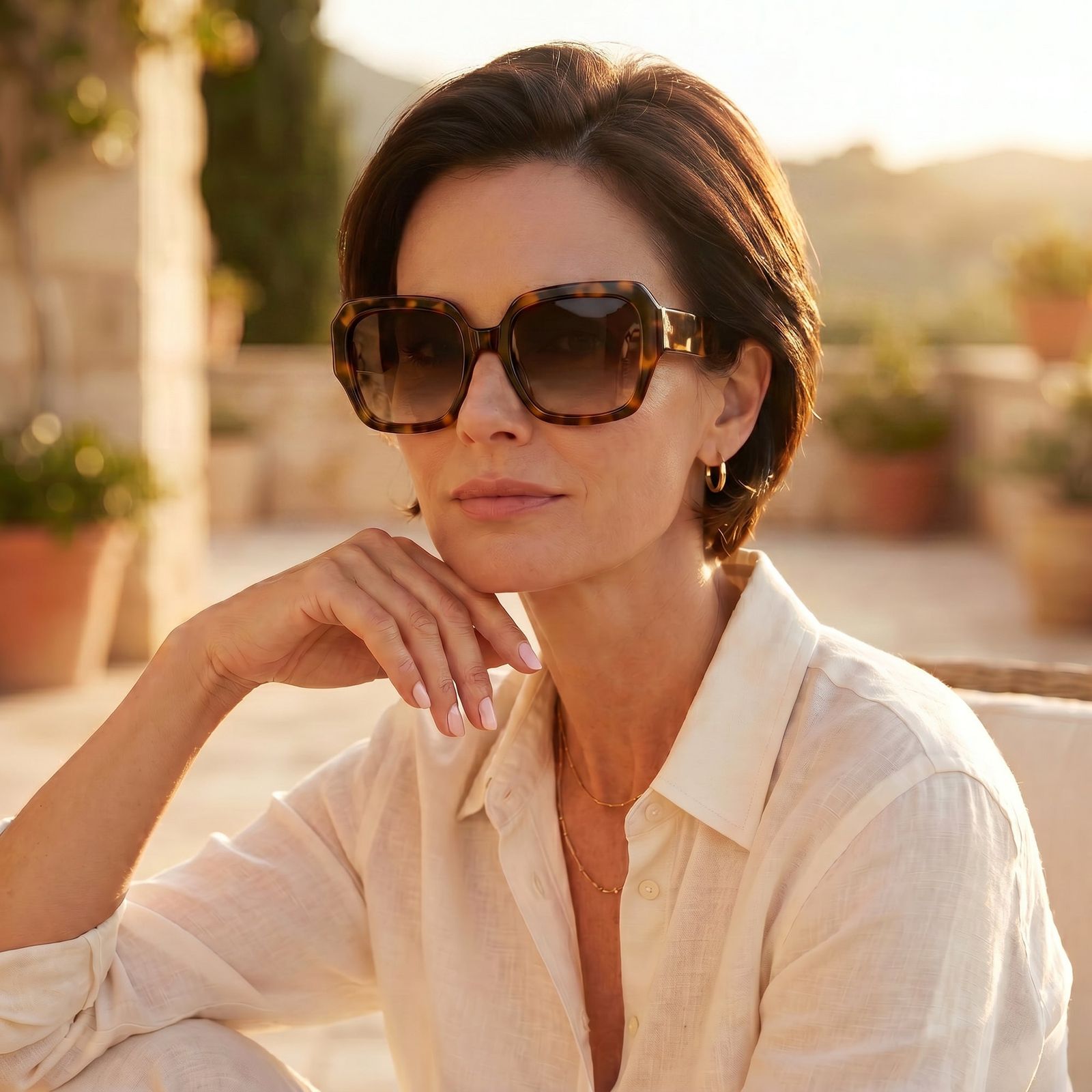 Tortoise Shell Gradient Sunglasses with Linen Shirt — Sunglasses for Heart Shaped Face
