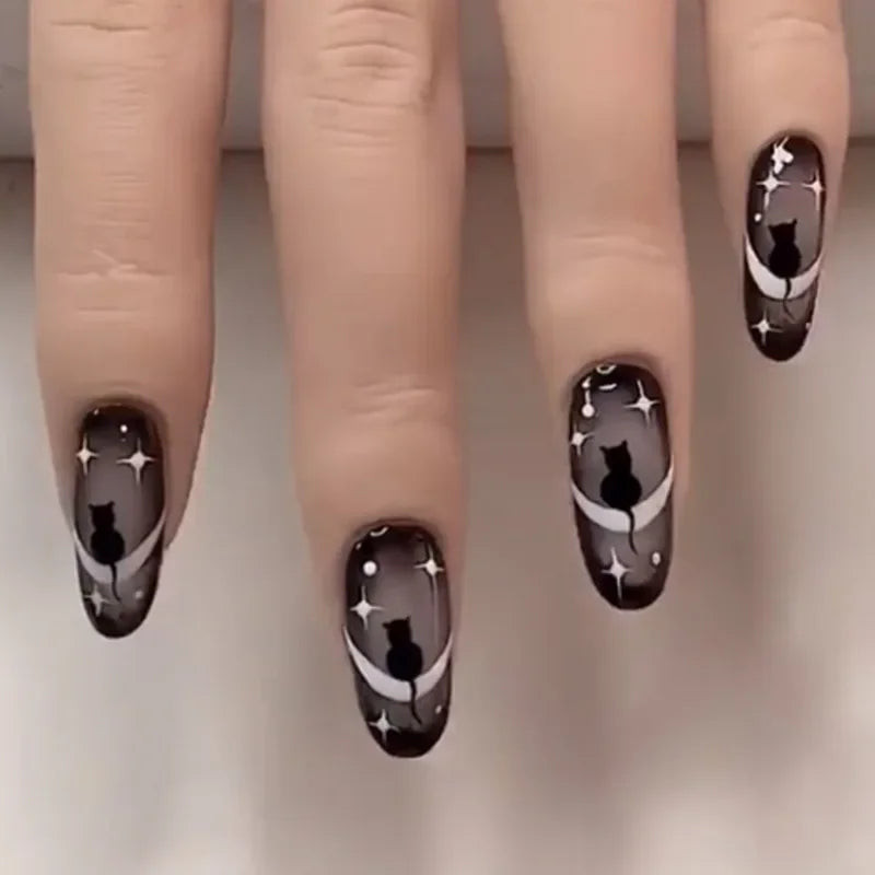 One Hand Close-Up Visual Idea One Hand Close-Up Visual Idea — Moon and Stars Nails