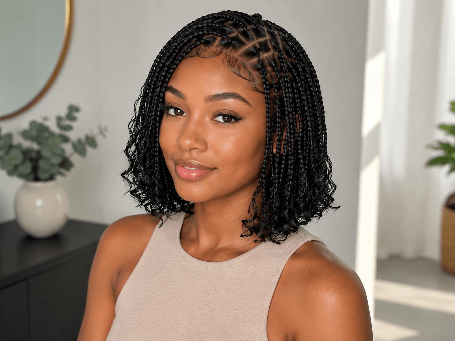 Short Box Braids With Curly Ends — Layered Braids