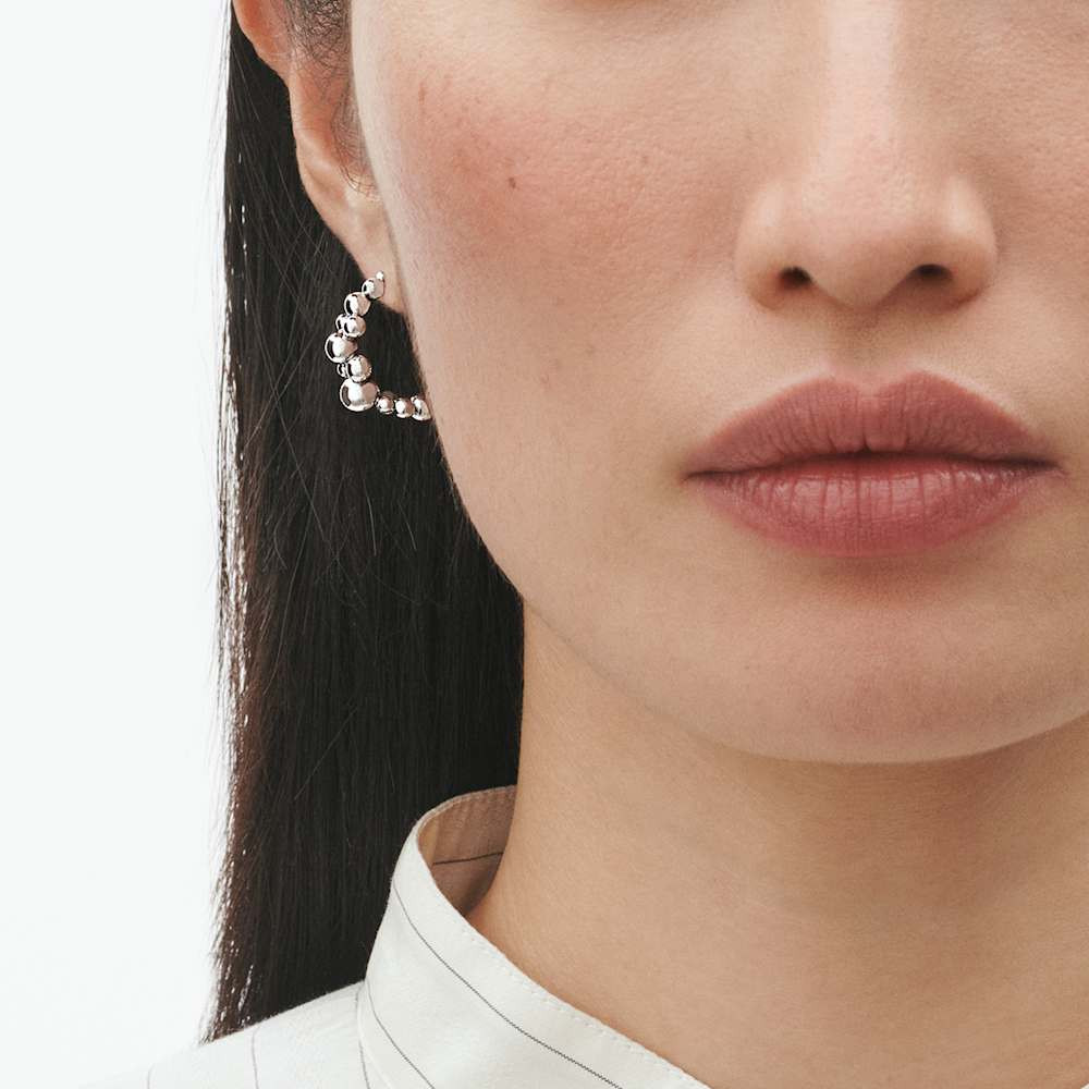 Subtle Texture: Silver Beaded Hoops with a Crisp White Shirt — Silver Hoops Outfits