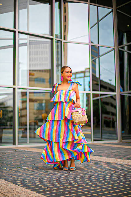 Rainbow Striped Tiered Dress for Summer Events Rainbow Striped Tiered Dress for Summer Events — Colorful Outfits