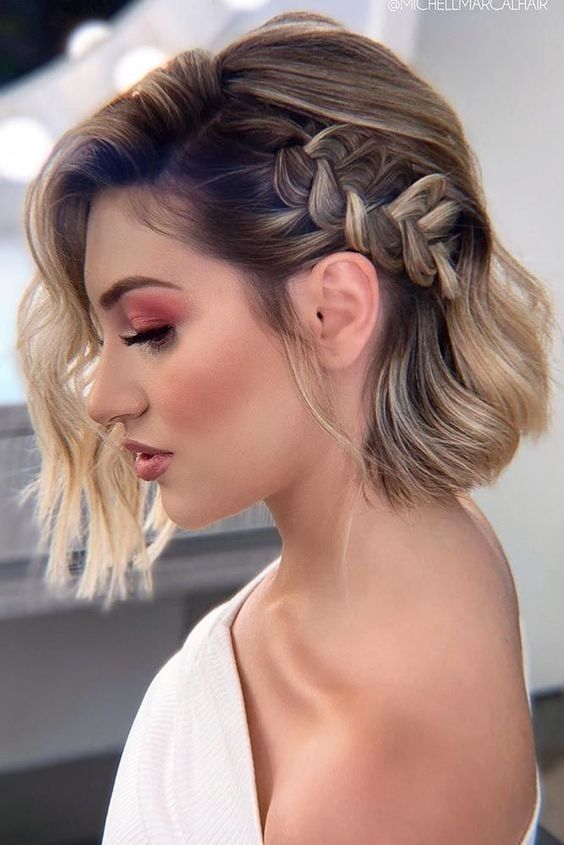 Blonde Bob With Side Braid Accent — Wedding Hairstyles for Short Hair