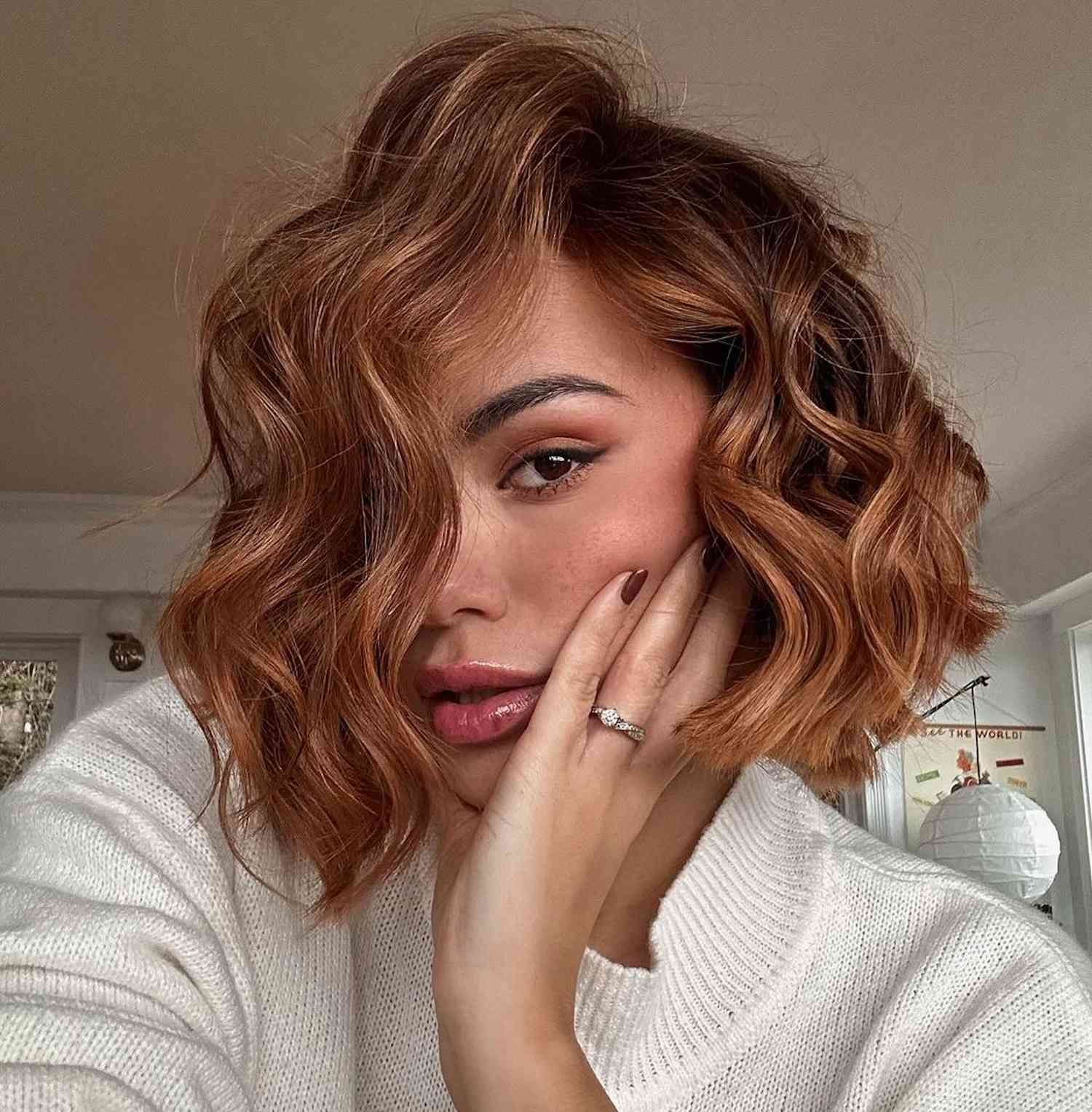 Chin Length Bob With Prominent Blonde Highlights Chin Length Bob With Prominent Blonde Highlights — Red Hair with Highlights
