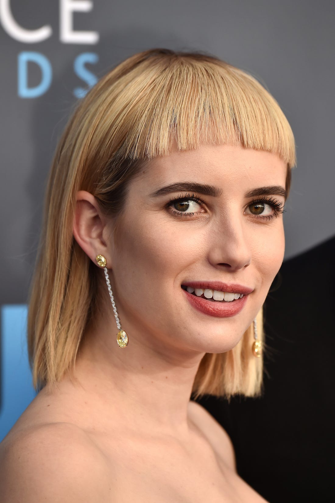 Emma Roberts' Micro Bangs with an Off-the-Shoulder Top — Short Bangs