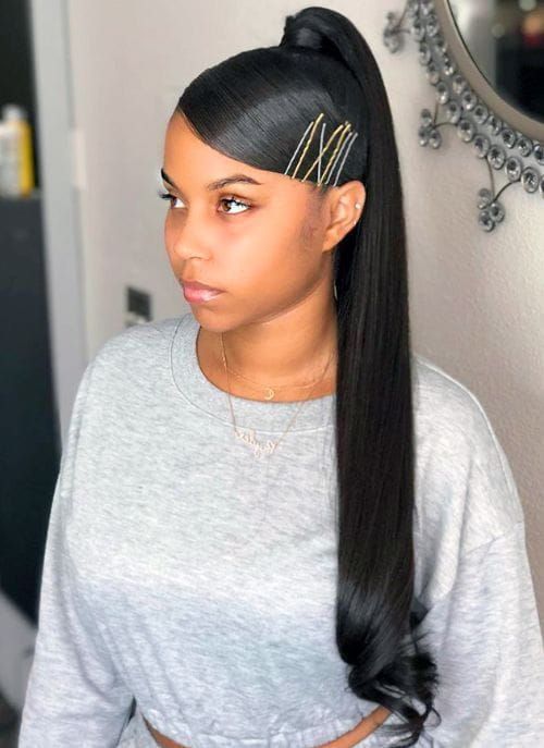 Black Ponytail With Gold Pins — Genie Ponytail