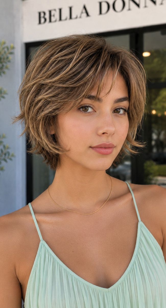 Bronde Bixie With Choppy Layers Bronde Bixie With Choppy Layers — Bixie Haircut