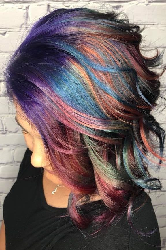 Shoulder Lob Choppy Layers Jewel Tones Shoulder Lob Choppy Layers Jewel Tones — Peacock Hair