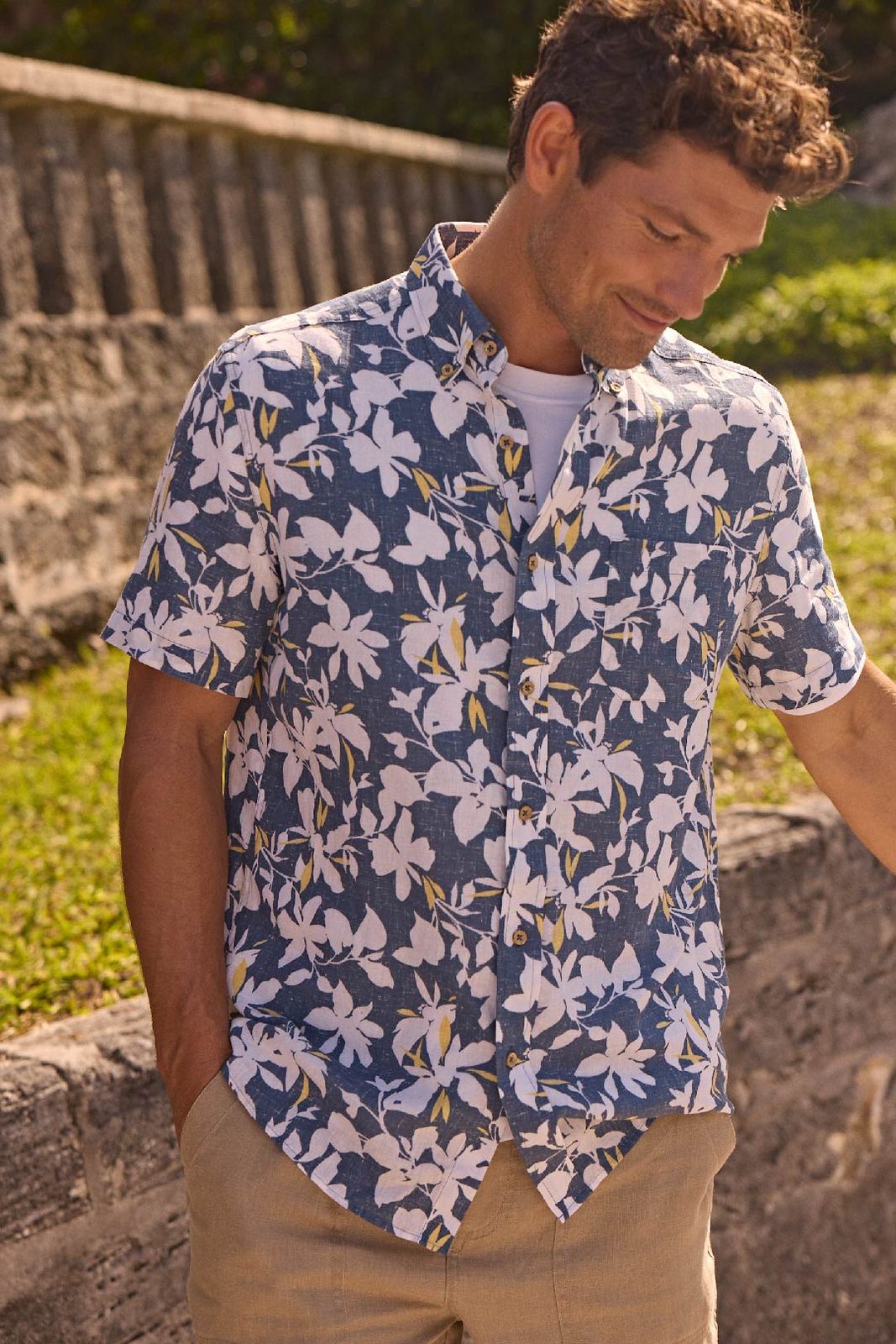 Short-Sleeve Floral Print Shirt Layered Over a Tee — Button Up Shirts
