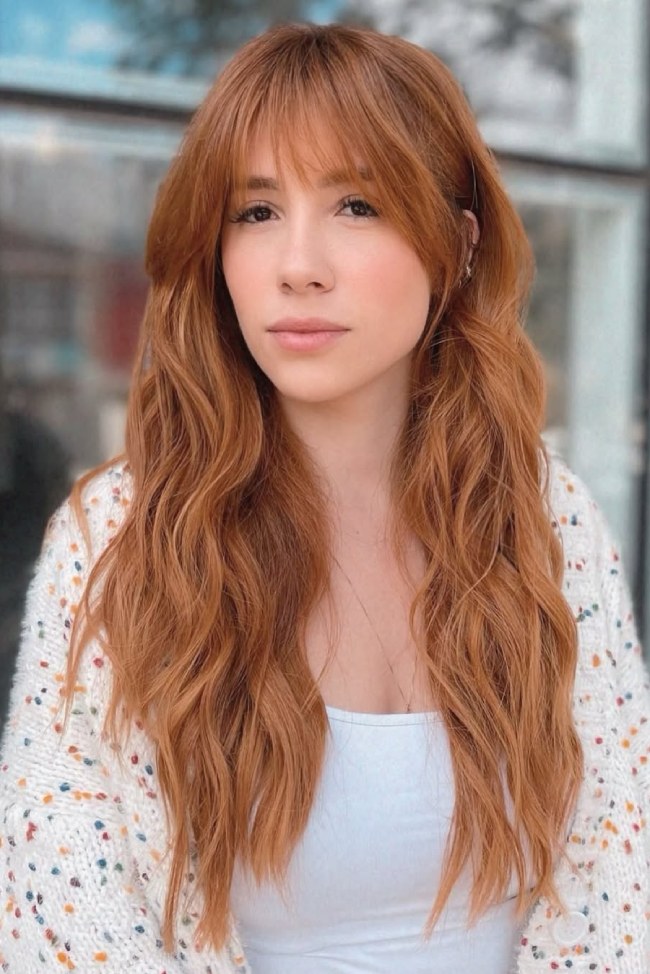 Cozy Knit Cardigan and Copper Wispy Bangs