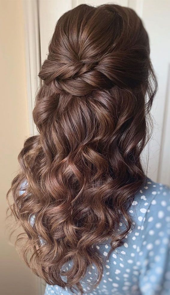 Brown With Subtle Highlights Visual Idea — Half Up Half Down Natural Hair