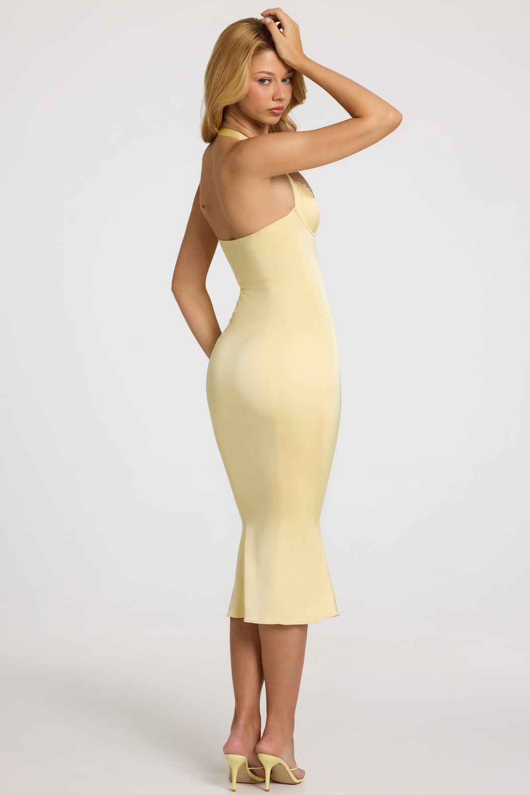 Pale Yellow Halter Neck Bodycon with Fishtail Hem — Bodycon Dresses
