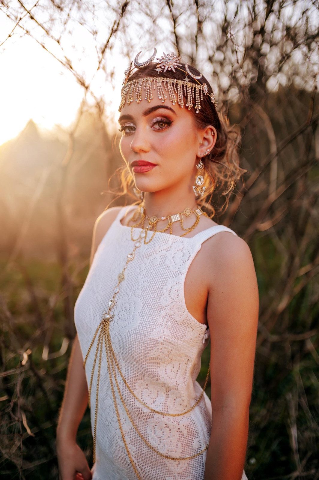 Gold Boho Body Chain Harness: Festival Goddess Bridal Jewelry Set - Body Chain Harness