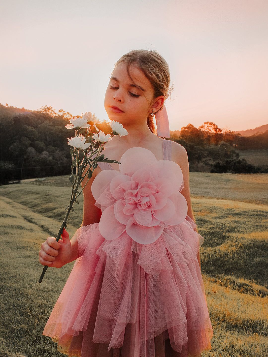 Vibrant Pink Tulle Dress with Oversized Floral Applique Vibrant Pink Tulle Dress with Oversized Floral Applique — Flower Girl Dresses
