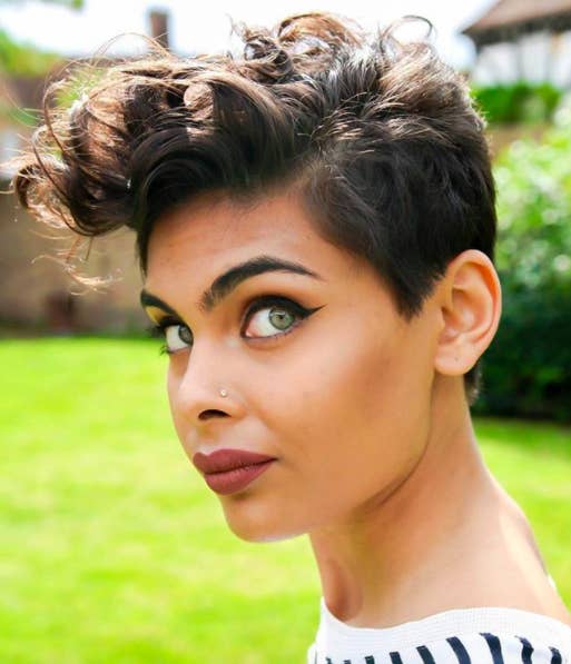 Face-Framing Curly Dark Brown Pixie — Pixie Cut for Thick Hair