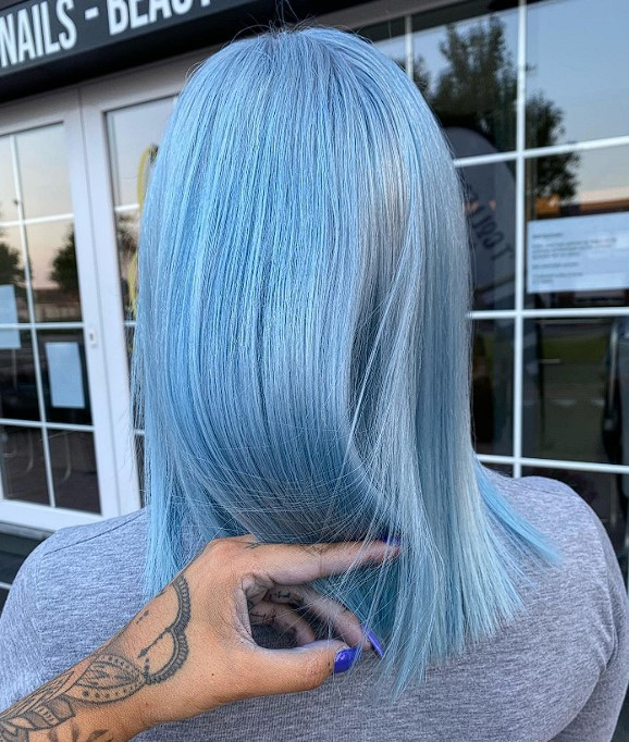 Pastel Blue Blunt Cut Bob Pastel Blue Blunt Cut Bob — Sky Blue Hair