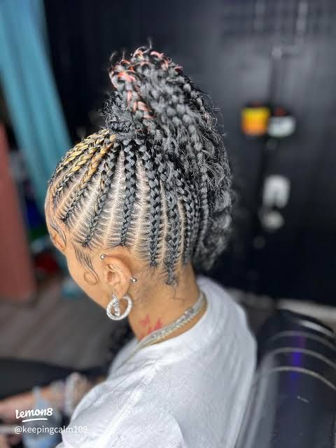 Mid-Back Stitch Braids With Curly Ends — Braided High Ponytail