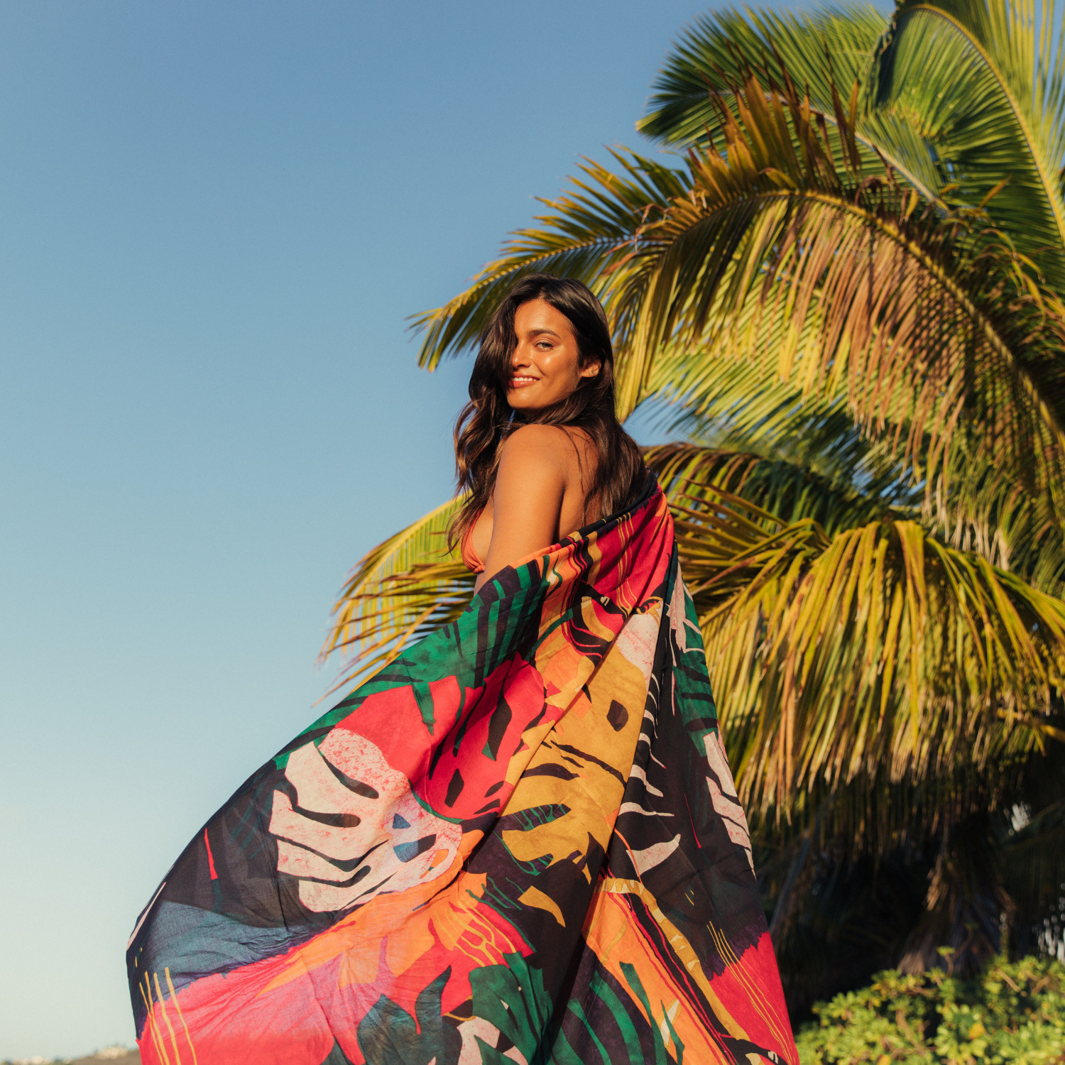 Bold Tropical Sarong with Bikini Top for Beach Days Bold Tropical Sarong with Bikini Top for Beach Days — Oahu Outfits