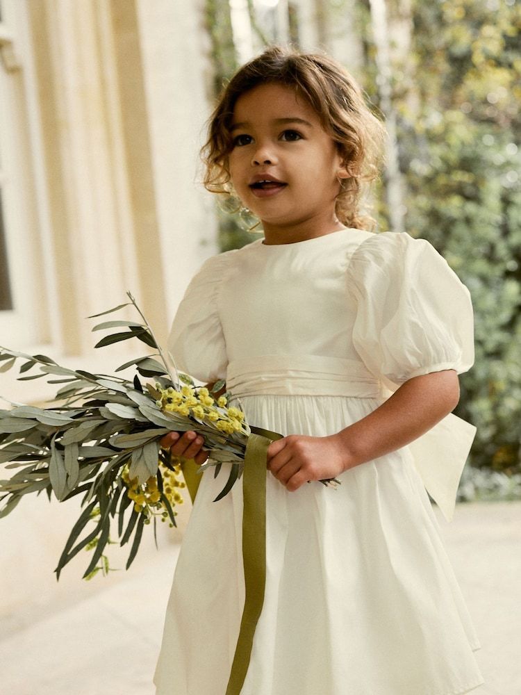 White Cotton Tiered Dress with Puff Sleeves White Cotton Tiered Dress with Puff Sleeves — Little Girl Dresses